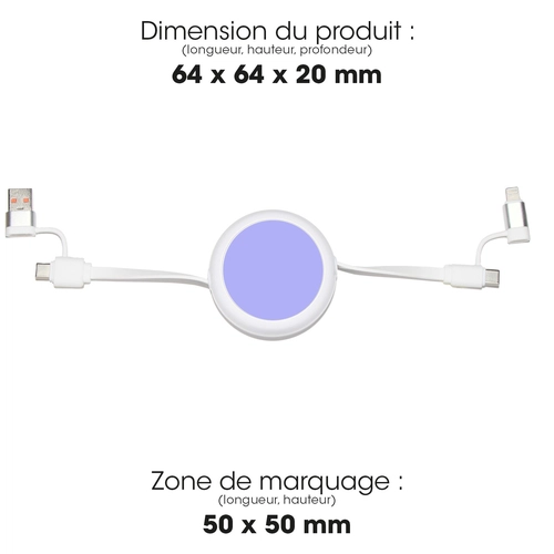 image du produit Câble dérouleur 4 en 1 charge rapide 20W en matériaux recyclés blanc