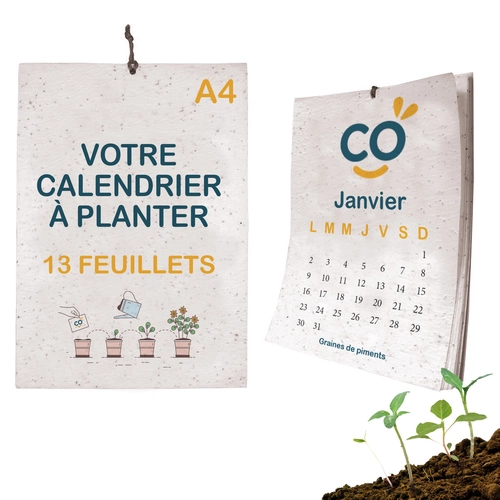 image du produit Calendrier A4 en papier de graines, 80g - 100g, 13 feuillets