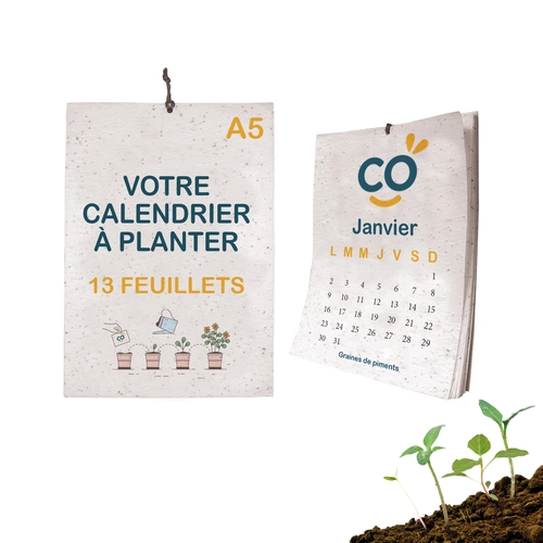 image du produit Calendrier A5 en papier de graines, 80g - 100g, 13 feuillets