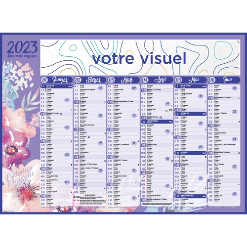 image du produit Calendrier bancaire 2025  AQUARELLE - format 43 x 33 cm - 6 mois par face