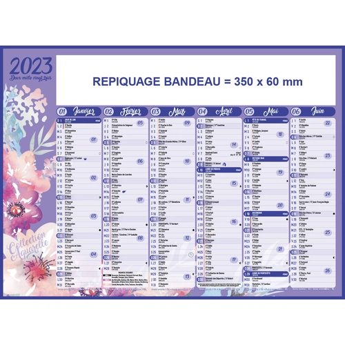 image du produit Calendrier bancaire 2025  AQUARELLE - format 43 x 33 cm - 6 mois par face