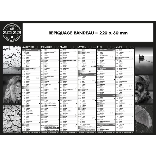 image du produit Calendrier bancaire 2025  NOIR & BLANC format 27 x 21 cm - 6 mois par face