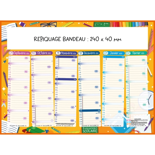 image du produit Calendrier bancaire 2025  SCOLAIRE - format 27 x 21 cm - 6 mois par face