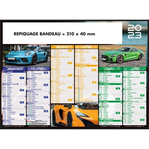 image du produit Calendrier bancaire 2025  VOITURE DE SPORT - format 27 x 21 cm - 6 mois par face