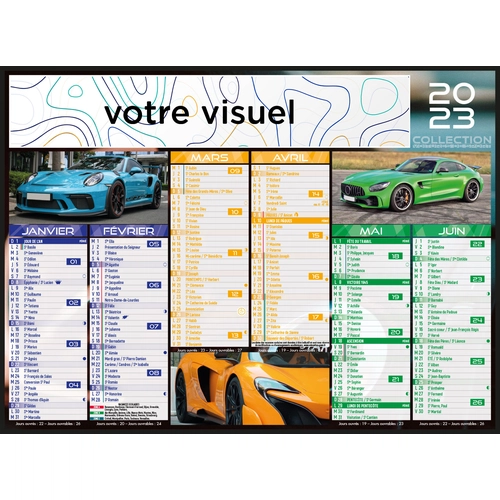 image du produit Calendrier bancaire 2025  VOITURE DE SPORT - format 43 x 33 cm - 6 mois par face