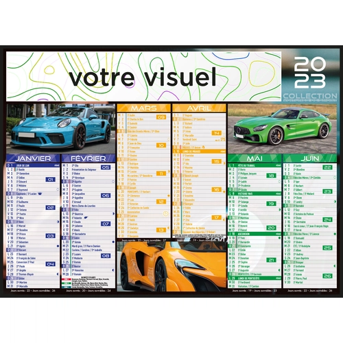 image du produit Calendrier bancaire 2025  VOITURE DE SPORT - format 55 x 40 cm - 6 mois par face