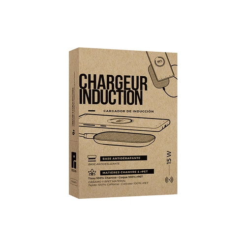 image du produit Chargeur à induction 15W en RPET et chanvre - Label GOTS et GRS