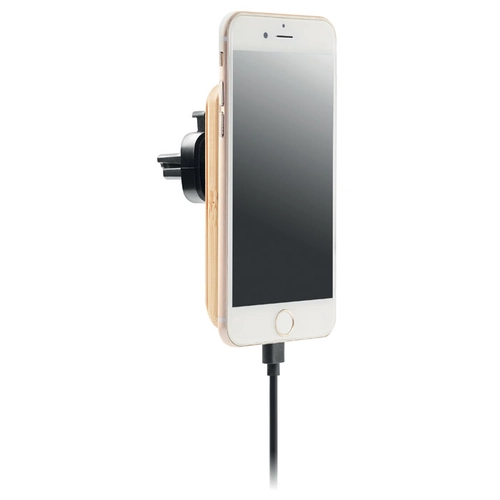 image du produit Chargeur sans fil en bambou 15W avec support téléphone pour voiture