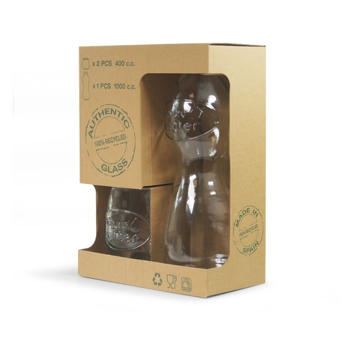 image du produit Coffret bouteille et 2 verres COMBIGLOU, en verre recyclé