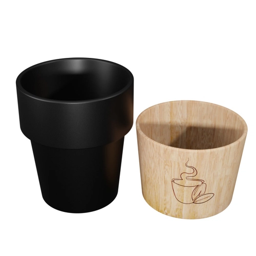 image du produit Coffret de 4 tasses en céramique et bois d'hévéa - base aimantée pour lavage