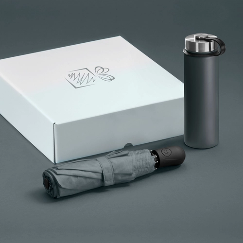 image du produit Coffret personnalisable avec mug isotherme 650 ml et parapluie automatique