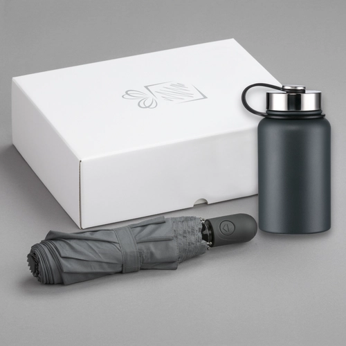 image du produit Coffret personnalisable avec thermos repas 600 ml et parapluie automatique