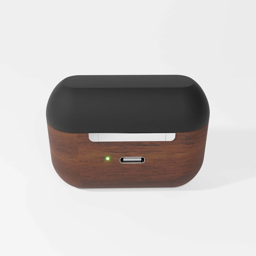 image du produit Ecouteurs Bluetooth 5.0 avec socle de recharge - bois de noyer