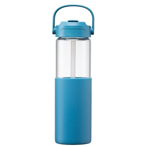 image du produit Gourde en verre avec manchon silicone et paille – 590 ml