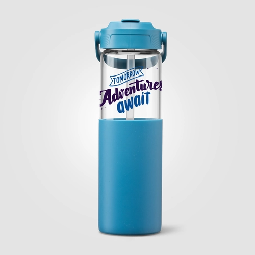 image du produit Gourde en verre avec manchon silicone et paille – 590 ml