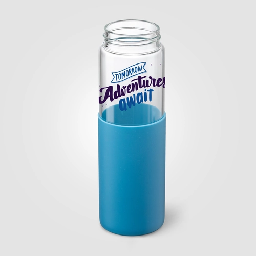 image du produit Gourde en verre avec manchon silicone et paille – 590 ml