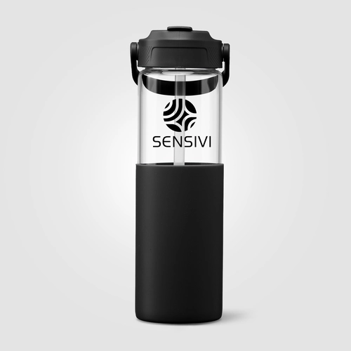 image du produit Gourde en verre avec manchon silicone et paille – 590 ml