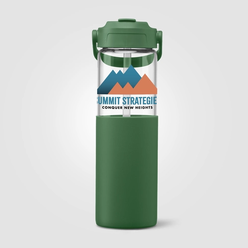 image du produit Gourde en verre avec manchon silicone et paille – 590 ml