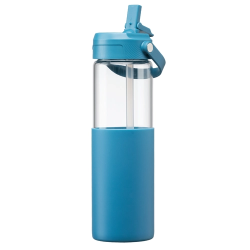 image du produit Gourde en verre avec manchon silicone et paille – 590 ml
