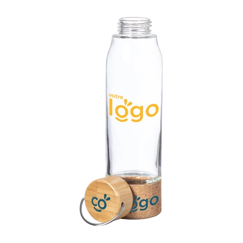 image du produit Gourde personnalisée en verre avec base en liège, 470ml