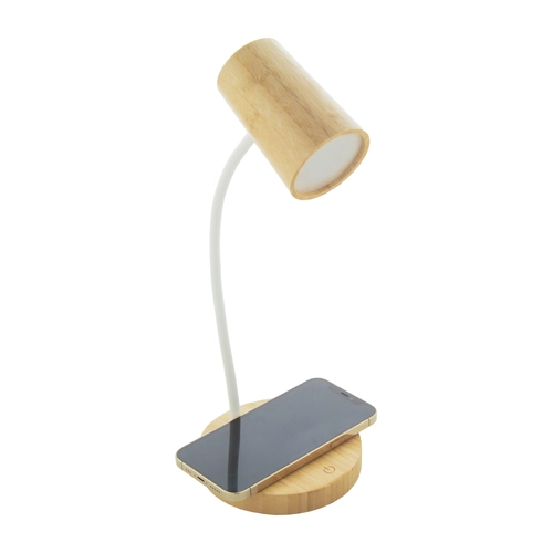 image du produit Lampe de bureau en bambou avec chargeur sans fil 15W