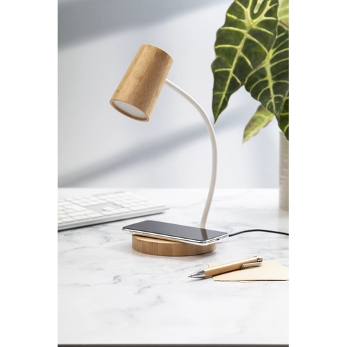 image du produit Lampe de bureau en bambou avec chargeur sans fil 15W