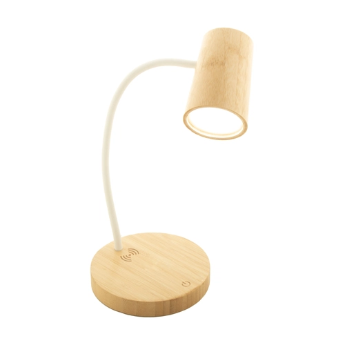 image du produit Lampe de bureau en bambou avec chargeur sans fil 15W