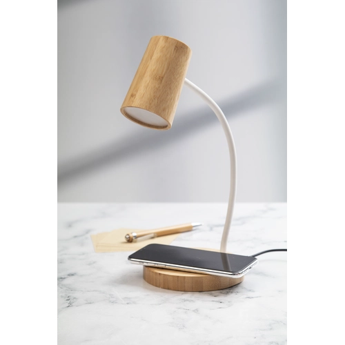 image du produit Lampe de bureau en bambou avec chargeur sans fil 15W