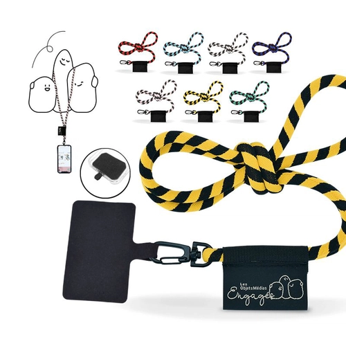 image du produit Lanyard tubulaire pour smartphone - Tour de cou élastique 100 cm tissé bicolore