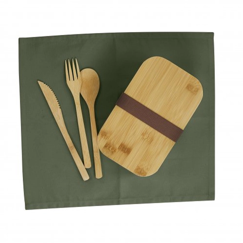 image du produit Lunch bag isotherme en coton avec serviette et couverts