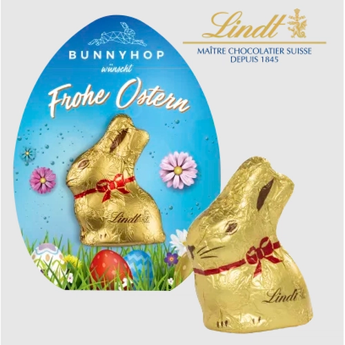 image du produit Mini lapin or Lindt dans son carton en forme d’oeuf de Pâques