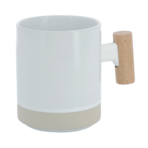 image du produit Mug céramique 330 ml avec bande de grès et poignée en bois