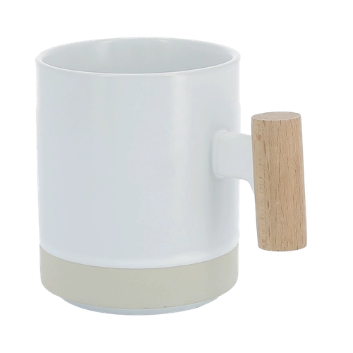 image du produit Mug céramique 330 ml avec bande de grès et poignée en bois