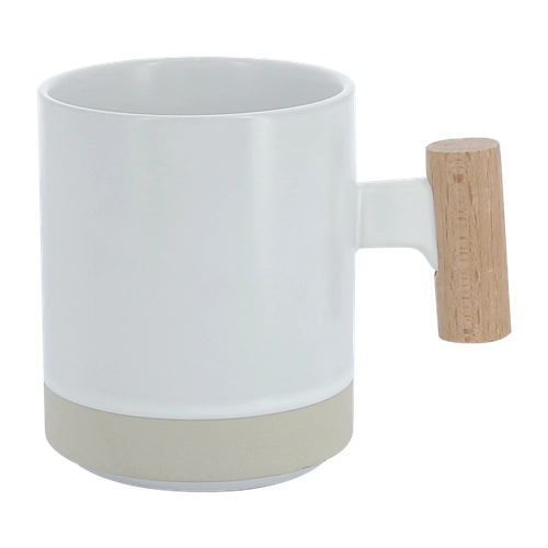 image du produit Mug céramique 330 ml avec bande de grès et poignée en bois