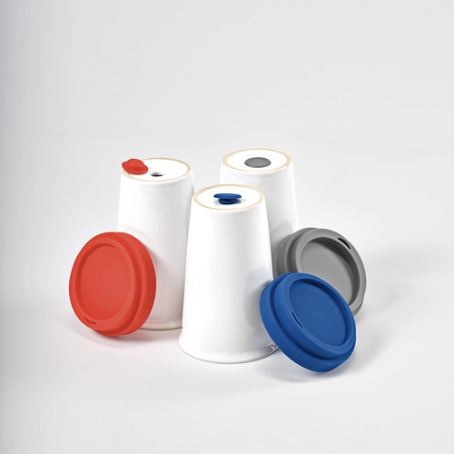 image du produit Mug en céramique 300 ml avec couvercle silicone - Tasse de voyage