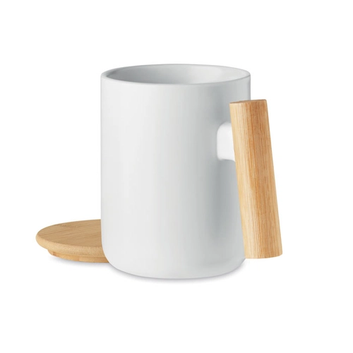 image du produit Mug en porcelaine avec couvercle et poignée bambou 380ml