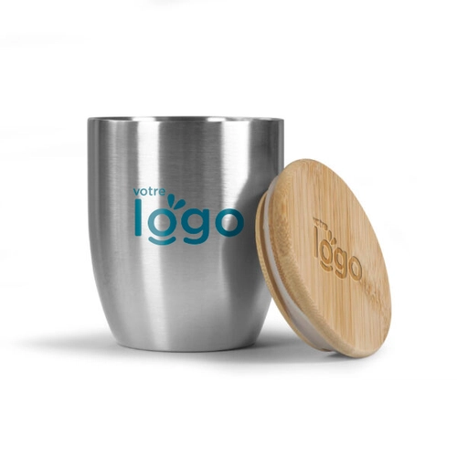 image du produit Mug isotherme en acier inoxydable 280 ml - bouchon bambou