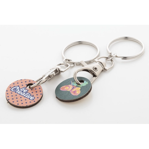 image du produit Porte-clés mousqueton en métal avec jeton de chariot en contreplaqué