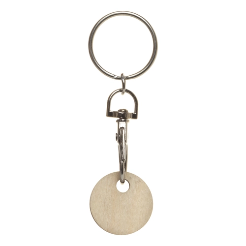 image du produit Porte-clés mousqueton en métal avec jeton de chariot en contreplaqué