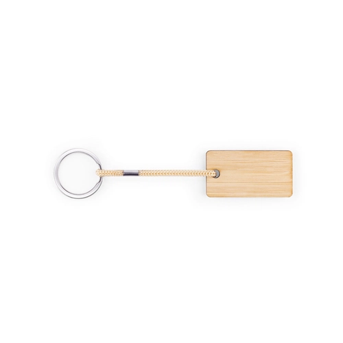 image du produit Porte-clés rectangulaire en bambou avec cordon en PET