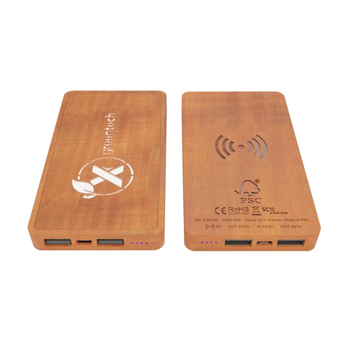 image du produit Powerbank lumineux en bois FSC avec câble 3 en 1 en RPET