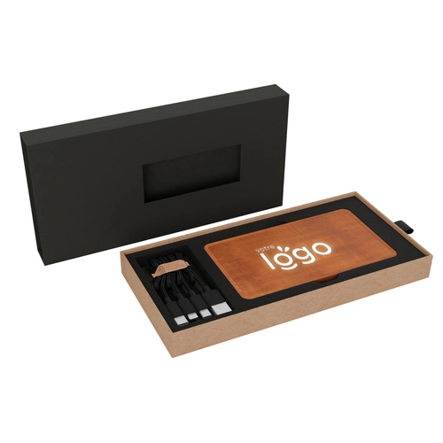 image du produit Powerbank lumineux en bois FSC avec câble 3 en 1 en RPET