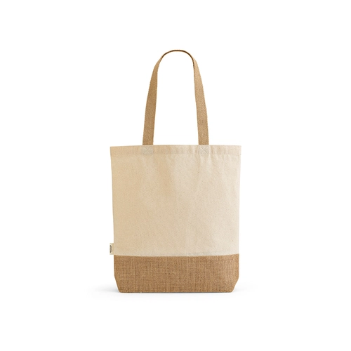 image du produit Sac shopping en coton reyclé et RPET avec fond en jute - Totebag 180g/m2