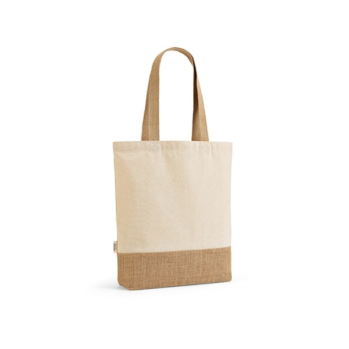 image du produit Sac shopping en coton reyclé et RPET avec fond en jute - Totebag 180g/m2