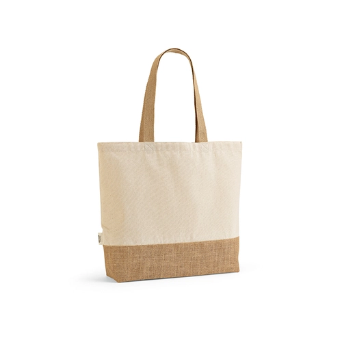 image du produit Sac shopping en coton reyclé et RPET avec fond en jute - Totebag 220g/m2