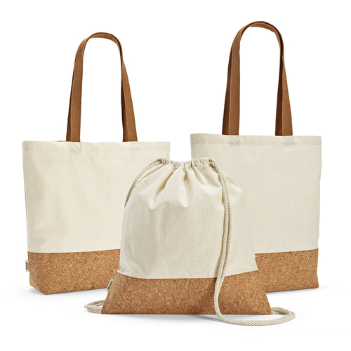 image du produit Sac shopping en coton reyclé et RPET avec fond en liège - Totebag 180g/m2