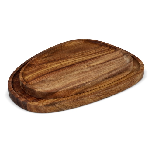 image du produit Set de 2 plateaux en bois d'acacia de forme organique
