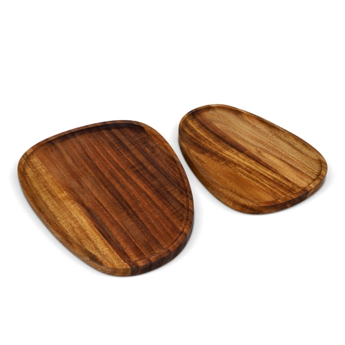 image du produit Set de 2 plateaux en bois d'acacia de forme organique