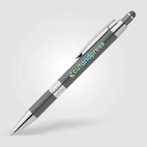 image du produit Stylo en aluminium recyclé avec finition chromée et stylet