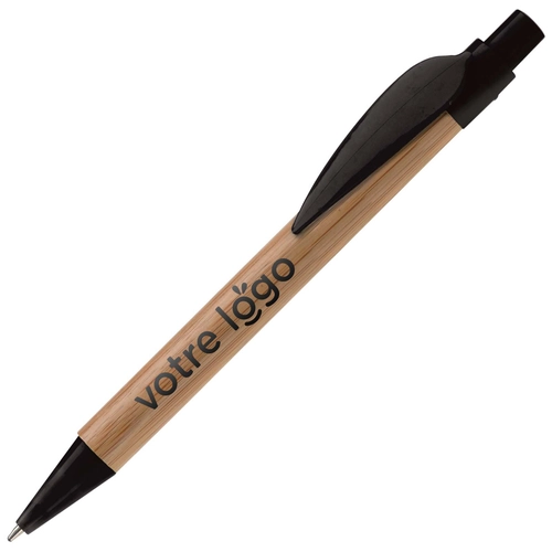 image du produit Stylo en bambou avec clip en forme de feuille de bambou